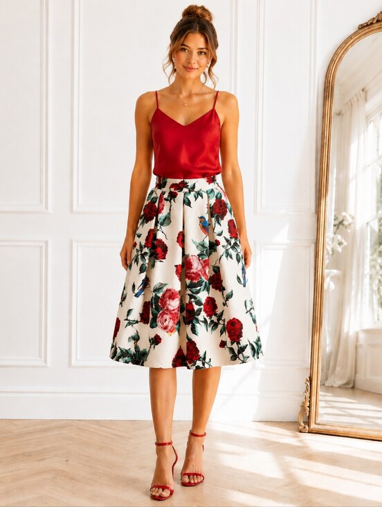 Forever 21 Dresses & Skirts - Forever 21 Floral Brocade A-Line Midi Skirt | Romantic Rose Print | Size Small